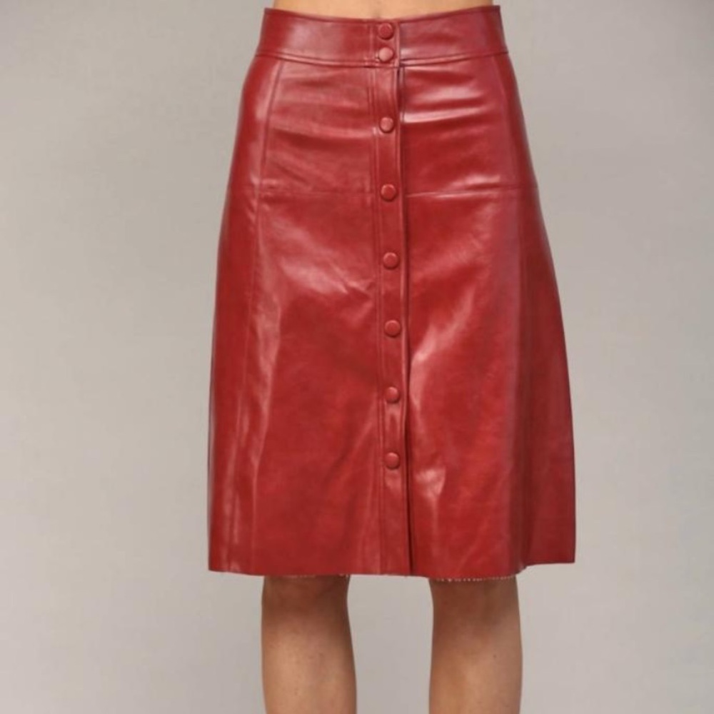 FATE Sleek Red Faux Leather Midi Skirt S